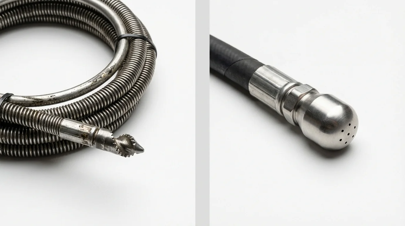 Drain snake cable and hydro jetting nozzle used for drain cleaning in Arenas Valley, NM