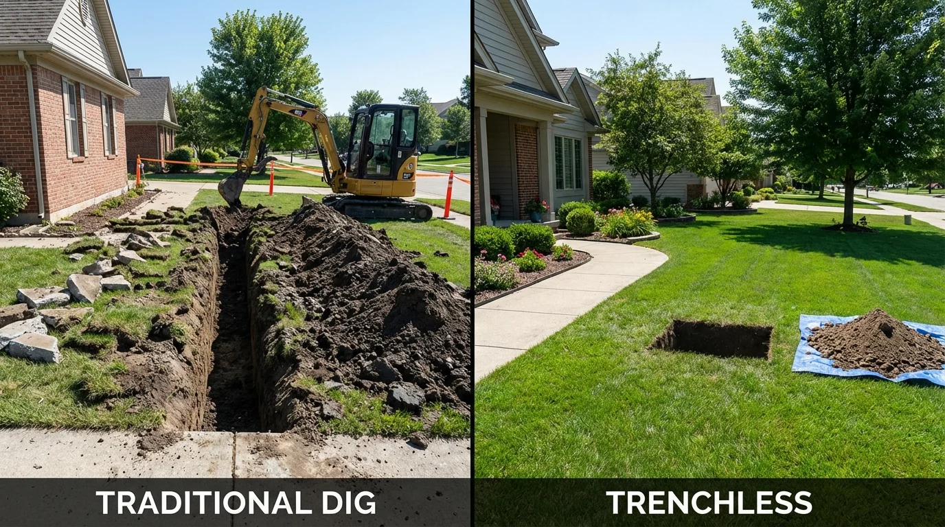 Trenchless sewer repair with minimal yard damage versus traditional excavation in Arenas Valley, NM